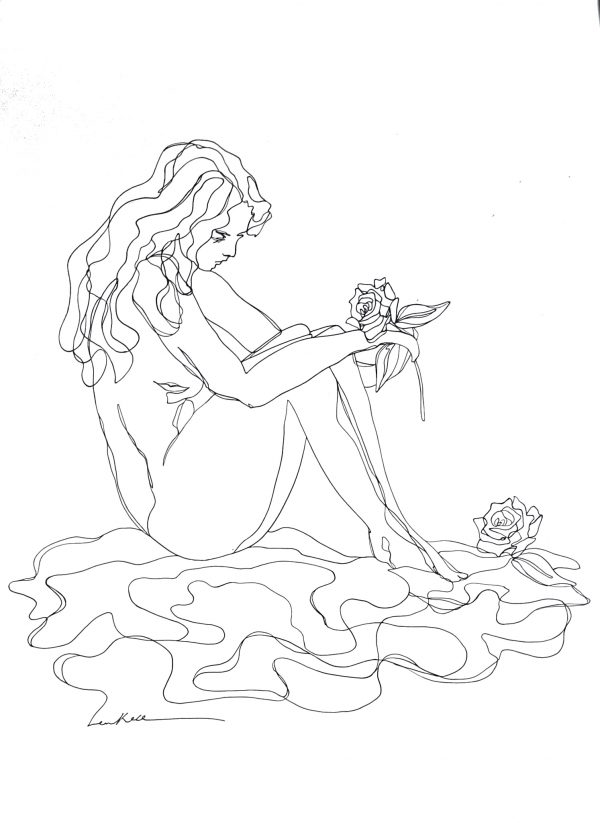 Artist Leni Kae Roses By The Lake Ed2 Original Line Art Drawing Copyright