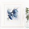 Artist Leni Kae This Blue Betta Fish Framed Example2 Watercolour Painting 21x25cm