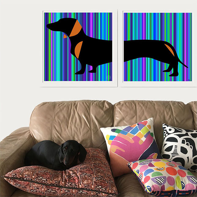 Schnitzel the Dachshund (diptych) – Ltd Ed Modernist fine art prints