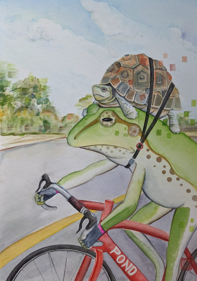 Cycling with my friend