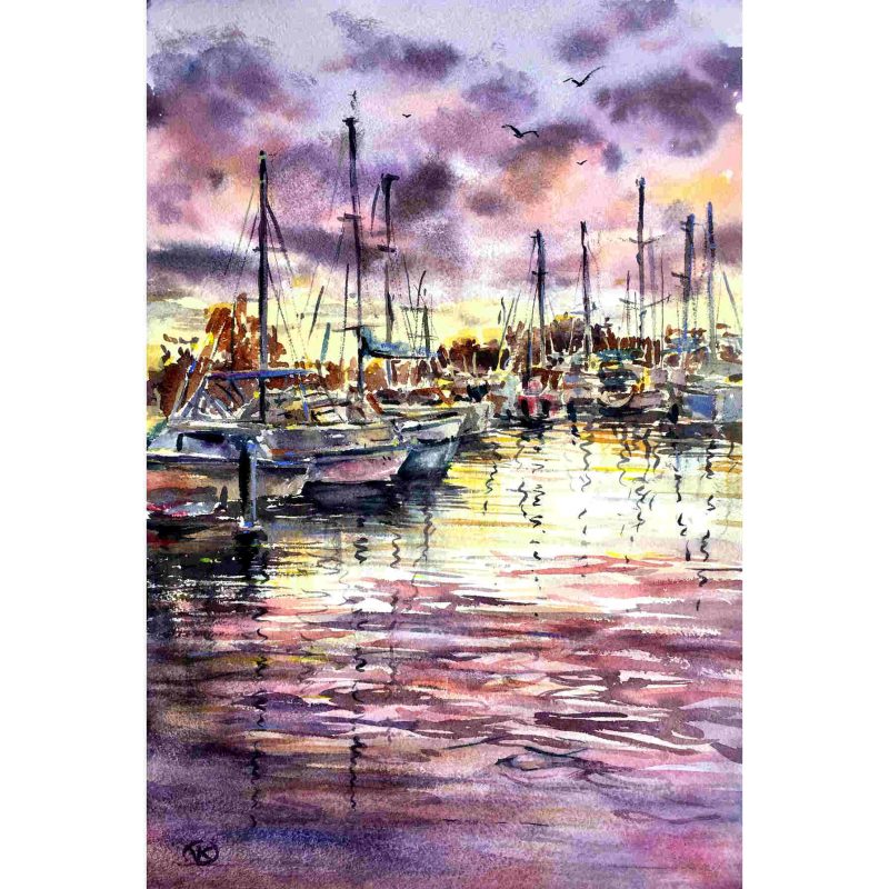 Purple Sunset – Original watercolour painting