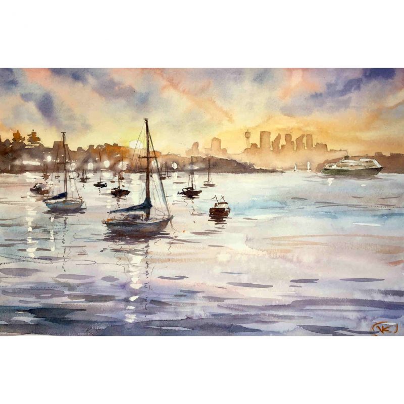 Sunset  Harbour – Original watercolour painting