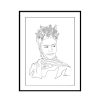 Frida Fan Line Art Drawing Framed Eg2 Leni Kae Illustration 1000px