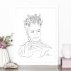 Frida Fan Line Art Drawing Framed Eg Leni Kae Illustration 1000px