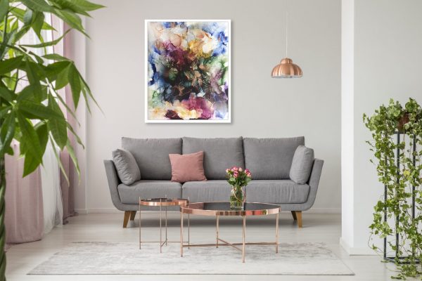 Real Photo Of A Comfy Sofa, Copper Coffee Table And Plants In A Bright Living Room Interior