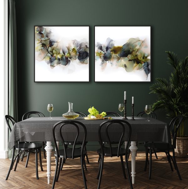 Poster, Wall Mock Up In Dark Green Dining Room Interior