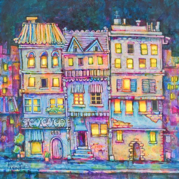 Avenue Arc En Ciel By Teresa Mundt Colourful Colorful Streetscape Streetscene Building Nightlights Landscape Art Painting