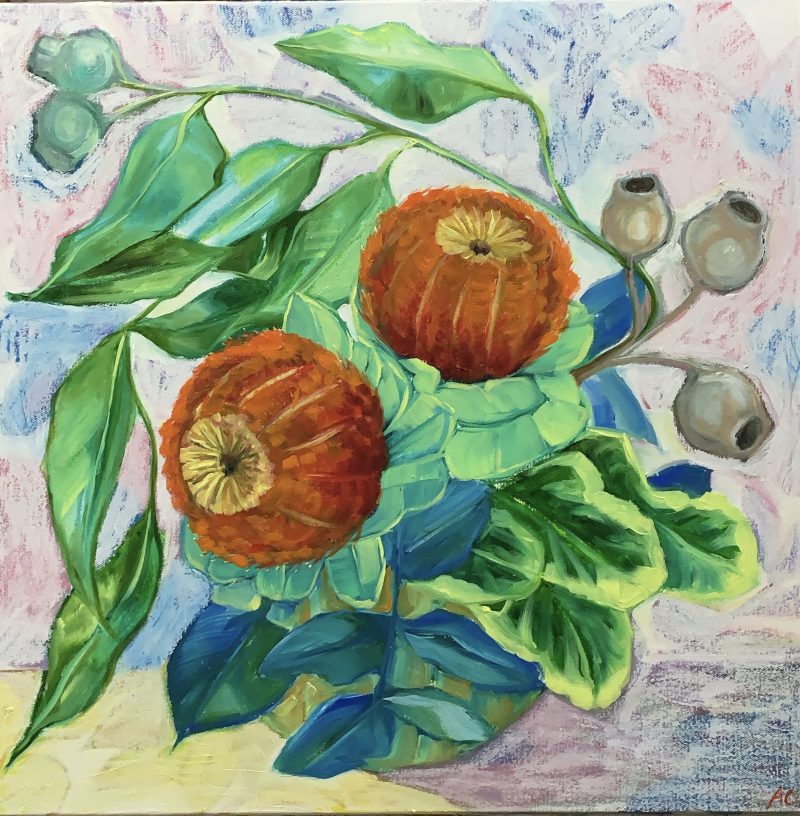 Waratah Banksias and the Viridian Leaves