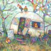 Going Cheep By Teresa Mundt Colourful Colorful Vintage Caravan Chook Chicken Garden Painting Acrylic Art