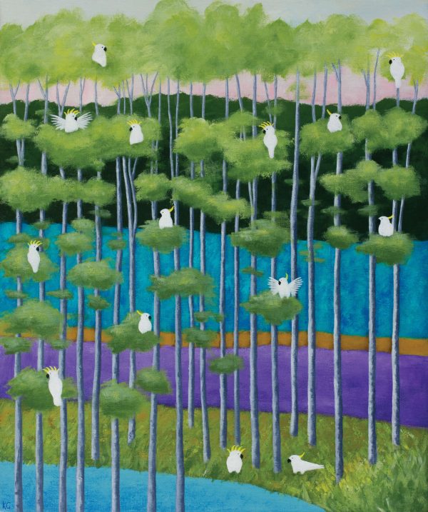 Green Birch & Birds 20x24 Large