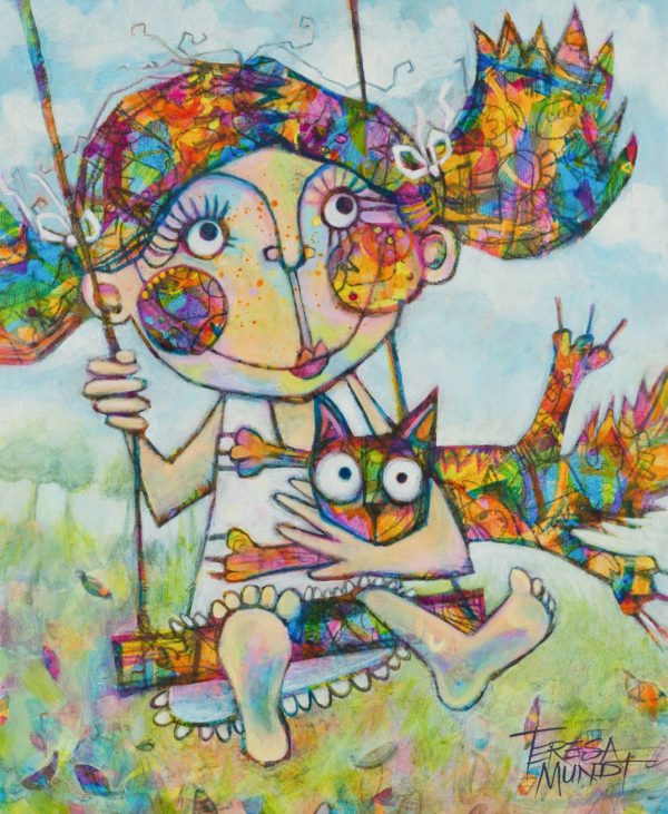 Room To Swing A Cat By Teresa Mundt Colourful Colorful Cat Girl Funny Quirky Art Painting