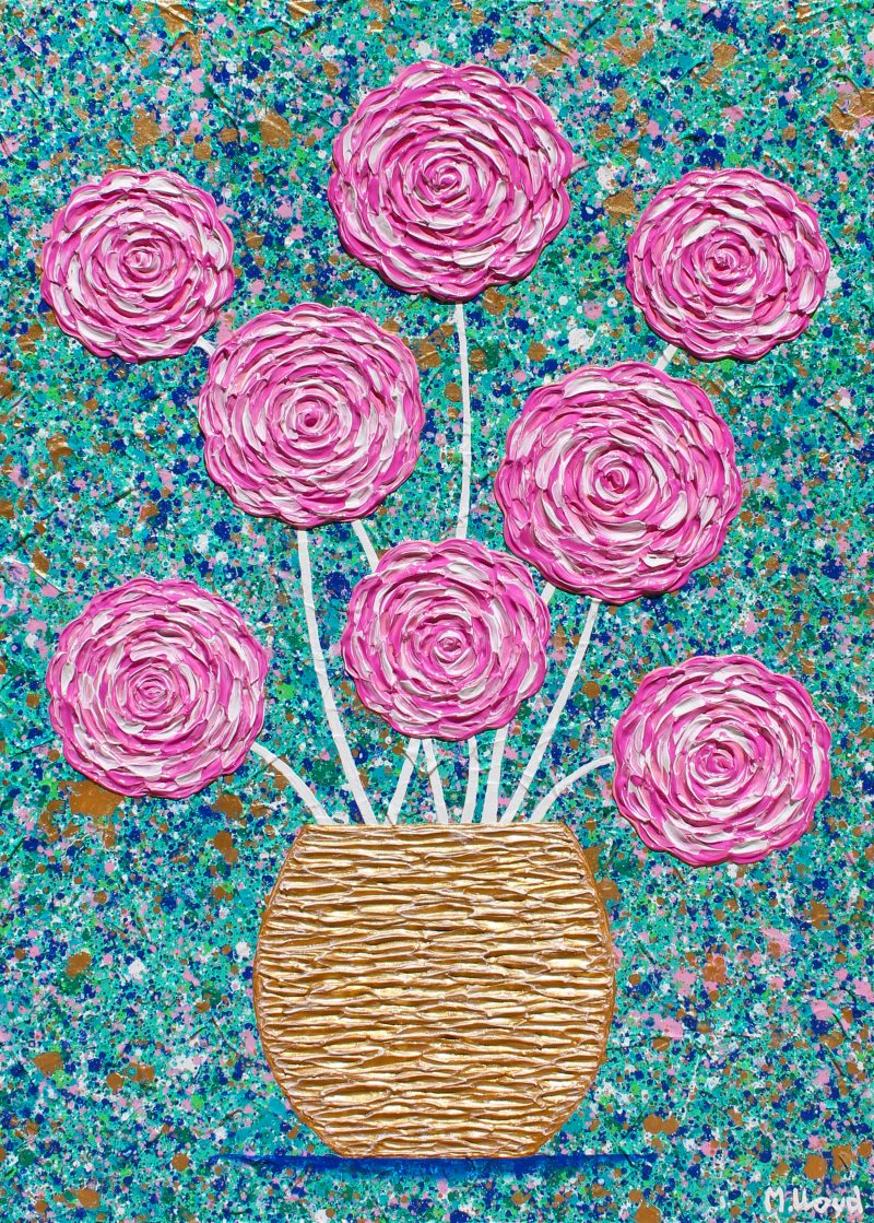 Pink Roses in Gold Vase