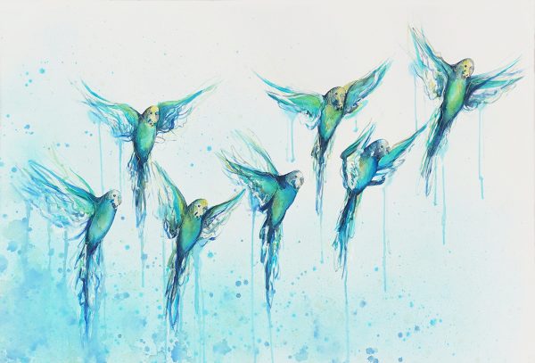 2c. Artist Leni Kae A Flying Flock To Give In 2020 (budgies) 2 100x68cm 1800px