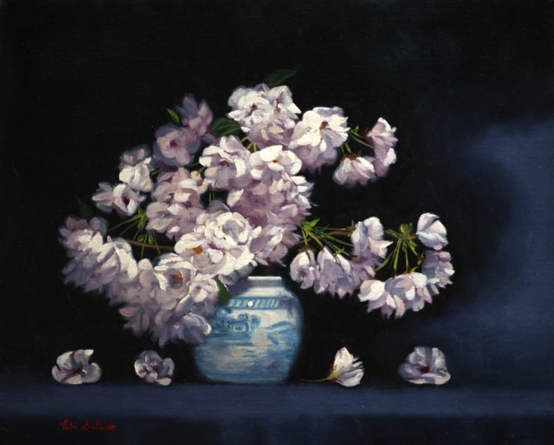 Cherry Blossoms In Blue And White Vase Vicki Sullivan Art Lovers Australia Oil On Linen H 40cm X W 50cm 800x642
