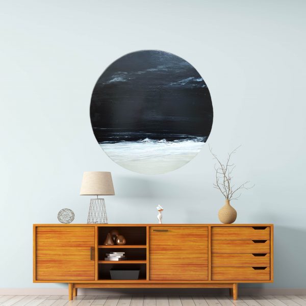 Night Beach (rustic Round) On Wood Bench