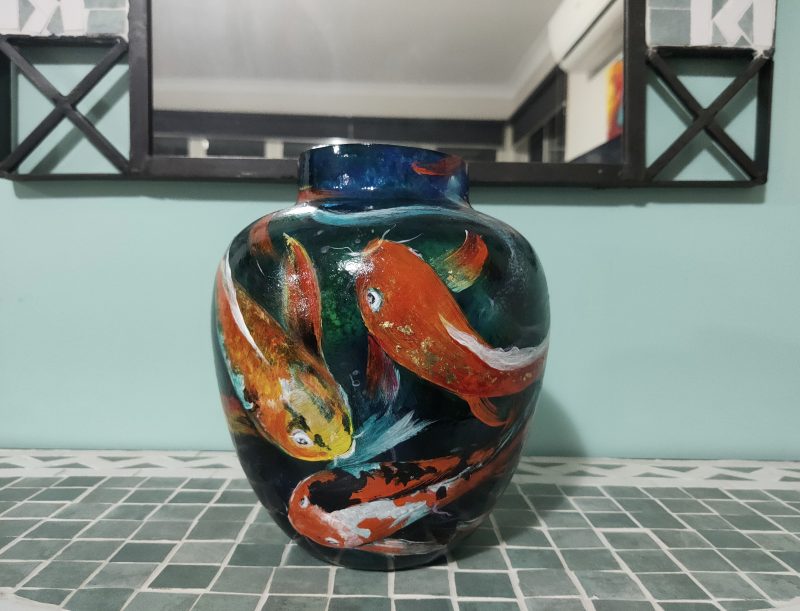Koi Fish Ginger Jar Vase