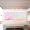 Picture Exposition Modern Gallery,open Space.blank White Empty Canvas Hanging Contemporary Art Museum.interior Loft Style Concrete Floor,light Spots,generic Design Furniture And Building.3d Rendering
