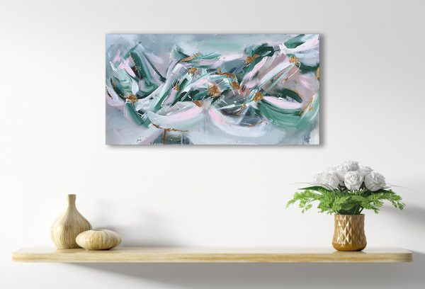 Shelf With Bouquet Of White Roses In Copper Vase Over White Wall 3d Rendering