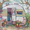 Home Tweet Home By Teresa Mundt Colourful Colorful Vintage Caravan Cat Bird Garden Painting Acrylic Art
