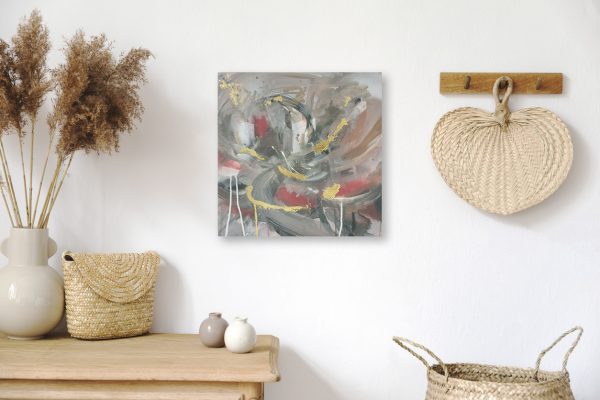 Stylish korean interior of living room with brown mock up poster frame. Minimalistic concept of home decor. Template. Stylish Korean Interior Of Living Room With Elegant Accessories, Flowers In Vase, Wooden Shelf, Basket And Hanging Rattan Leaf. Minimalistic Concept Of Home Decor. Template. Copy Space. Bright.