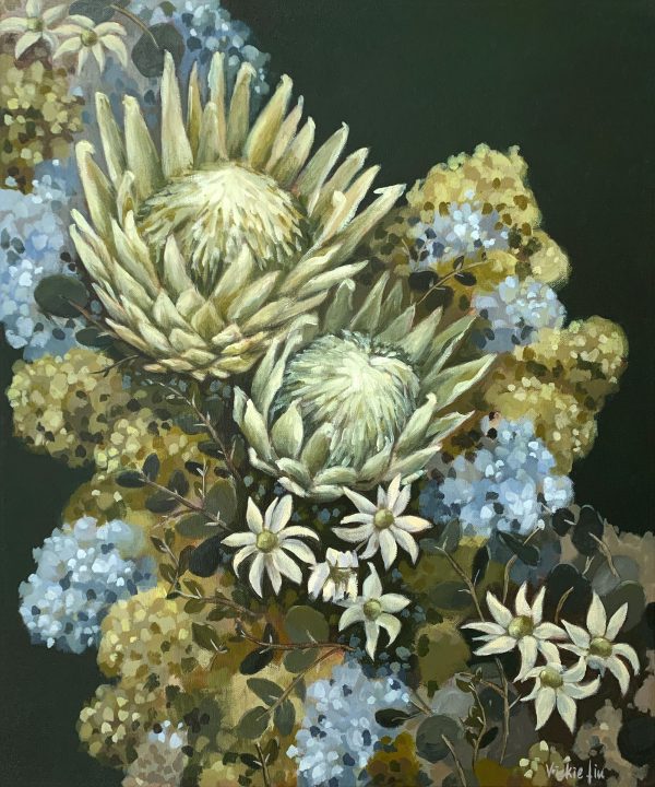 Vickie Liu Flannel Flowers Proteas And Hydrangeas 50x60
