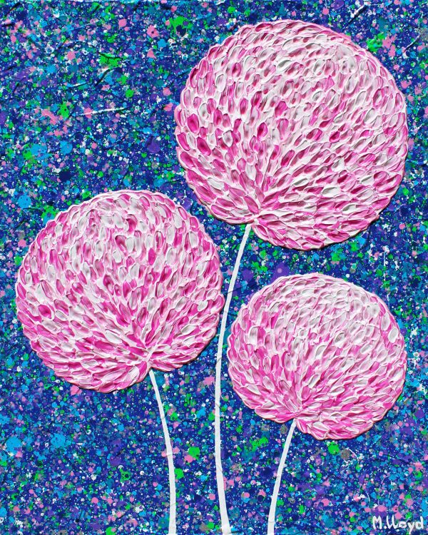 Pink Flowers Deep Blue 40 X 50