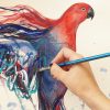 Sydney Artist Leni Kae Work In Progress Red Eclectus Bird Painting