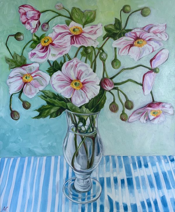 Alicia Cornwell Autumn Anenome (japanese Windflower) And Stripes
