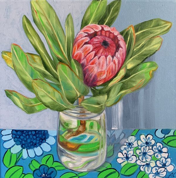 Alicia Cornwell Pink Protea And Barkcloth Blue