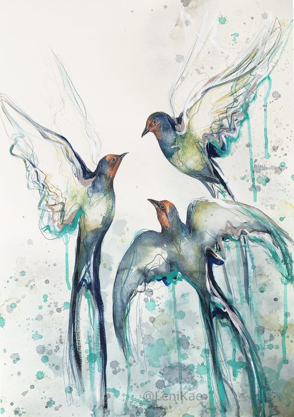 1a.sydney Artist Leni Kae Flight Of The Swallows Bird Painting