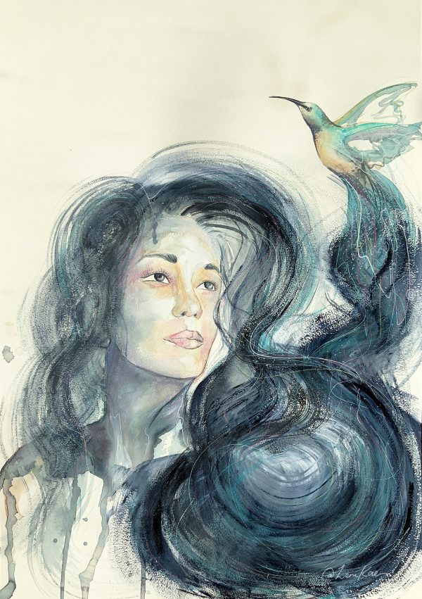 2.sydney Artist Leni Kae Hummingbird Blue Art