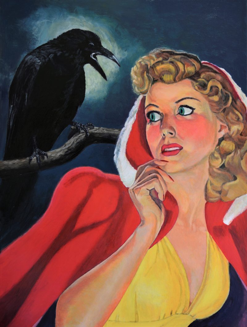 Foreboding – pulp retro raven Little Red Riding Hood