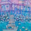 Jewfish Off The Jetty By Teresa Mundt Colourful Colorful Landscape Boat Fish Jetty Waterfront Abstract Art Painting