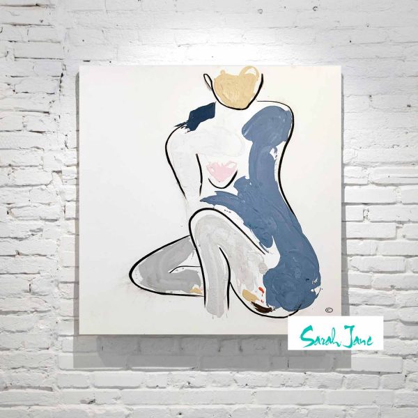 Australian Artist Sarah Jane Modern Abstract Painting Woman Kneeling Soft Colours Bodyline Xii 