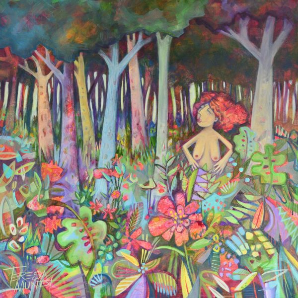 Shinrin Yoku Forest Bathing By Teresa Mundt Colourful Colorful Lady Woman Nude Forest Landscape Quirky Art Painting