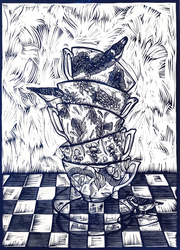 Three For Tea In Blue Nicola Cowie