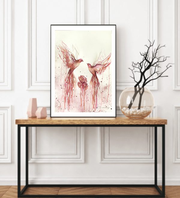 Artist Leni Kae Pink Finch Birds Interior Design Framed Eg 1