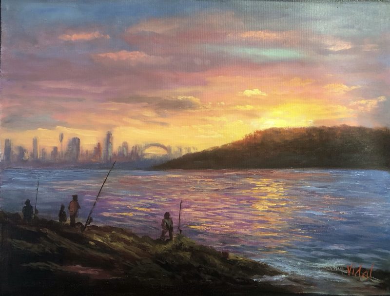 Fishing at sunset around Sydney Harbour