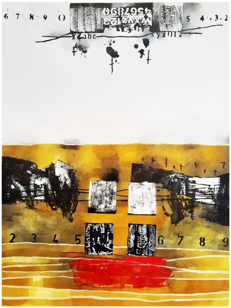 Composition No 294 Golden Lines with Red