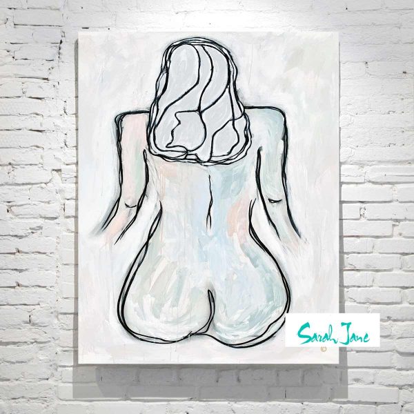 Adelaide Artist Sarah Jane Soft Figurative Abstract Painting Womans Body Sitting Pastel Colours Titled Linear Soeur I