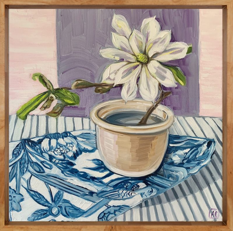 Magnolia Stellata Ikebana blue and white