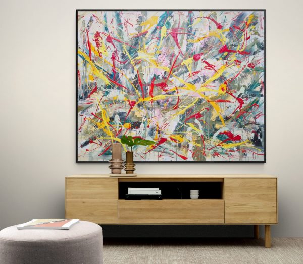 Living Room Cabinet With Glass Vases And Plant