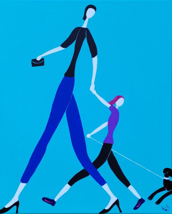 Mother, Daughter And Dog 2021 Acrylic On Canvas 40.6cm X 50.8cm X 1.5cm