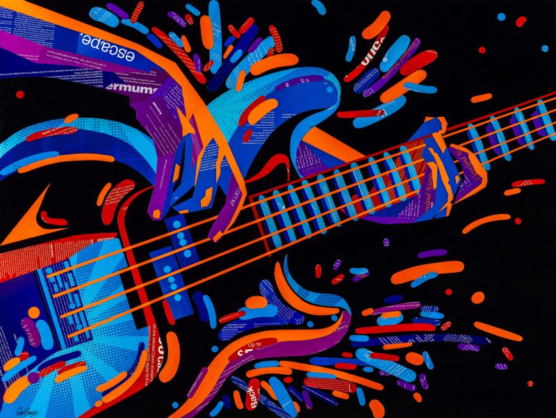 Electric Bass Guitar – Original Collage