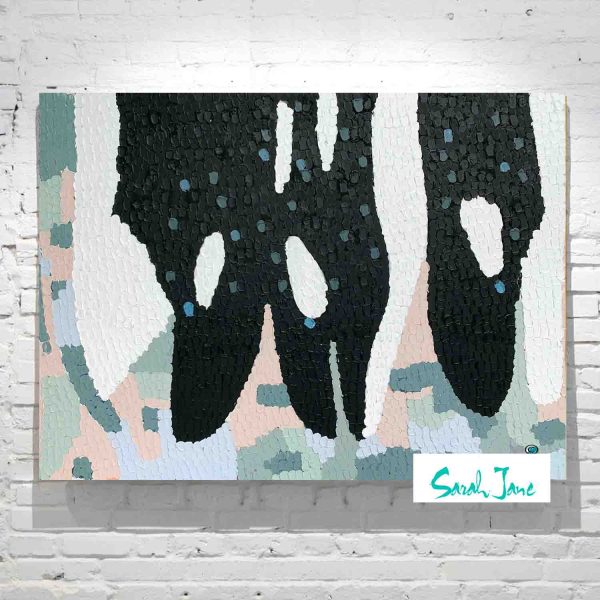 Sarah Jane Artist Abstract Orca Painting Whales Diving In Ocean Soft Colours Whale Of A Time