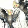 Sydney Artist Leni Kae Cockatiels In Flight Closeup