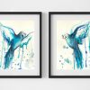 Sydney Artist Leni Kae Set Of Two Blue Budgies Watercolour Art