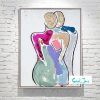 Abstract Figurative Painting Happy Couple Fun Colours Titled Bodyline Bold Iv Australian Artist Sarah Jane