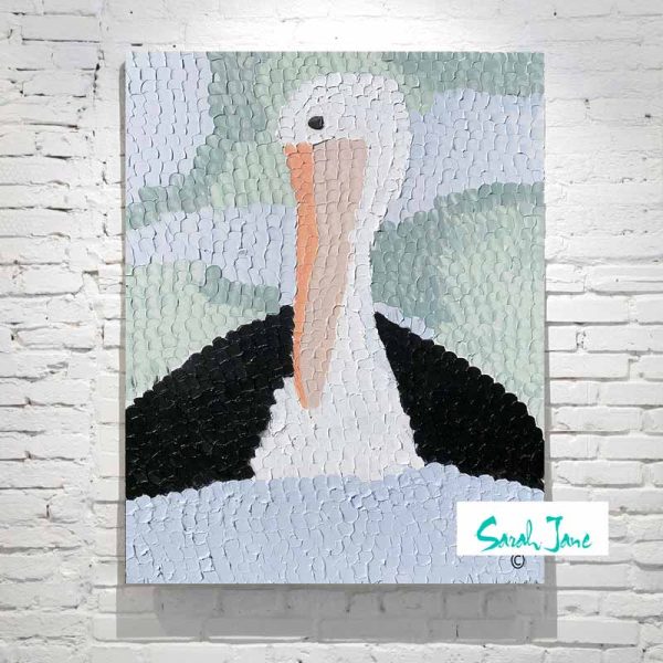 Artist Sarah Jane Modern Painting Pelican Titled Cheeky Pelican