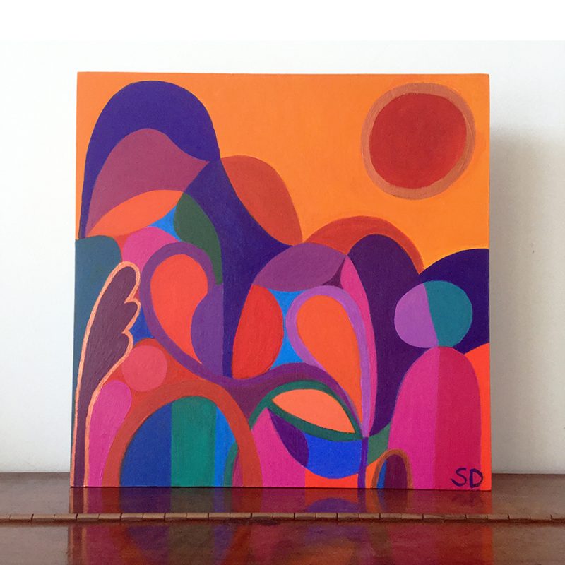 Scarlet Moon – vibrant modernist moonscape